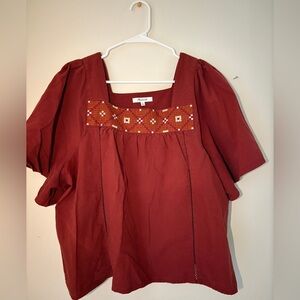 Madewell Brick Red and White Textured Top
